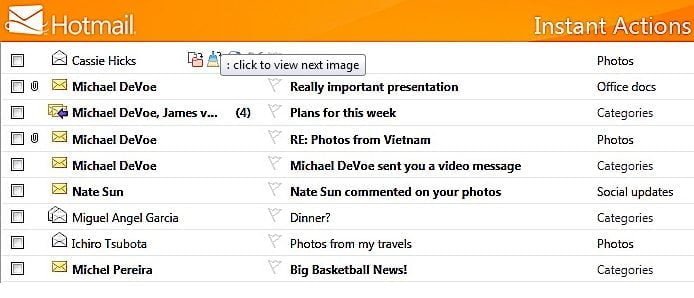 hotmail acciones instantaneas